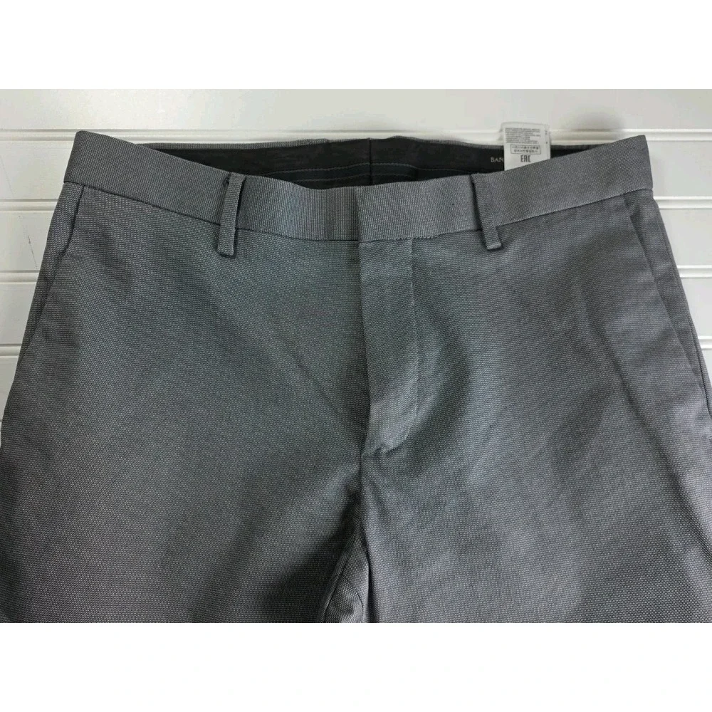 Banana Republic Pants‎ Mens 31 x 30 Slim Fit Gray Flat Front CHECK Chino Stretch